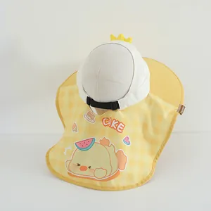 Chapeau de soleil enfant à carreaux jaunes avec protège-nuque et motif de canard