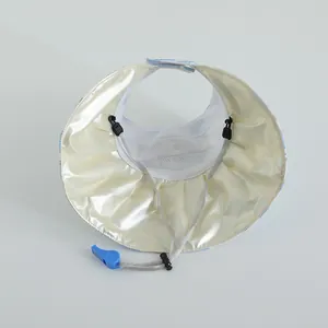 Detail of kids sun hat with breathable mesh lining, windproof cord and blue whistle