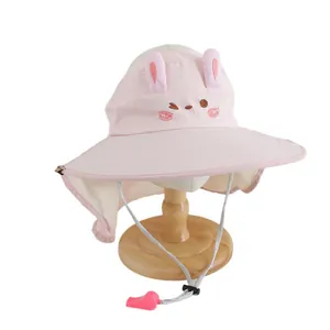 Chapeau de soleil rose pour enfants avec oreilles de lapin et protège-nuque