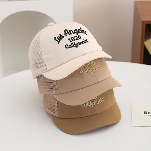 Kids breathable mesh baseball caps with vintage California embroidery in three colors
