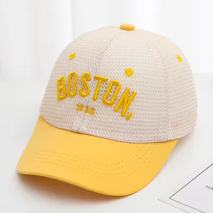 Detail of breathable mesh baseball cap with yellow Boston 1830 embroidery