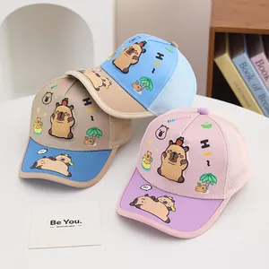 Atmungsaktive Kinder-Baseballkappe mit Cartoon-Wasserschwein-Motiv und Mesh-Rückseite
