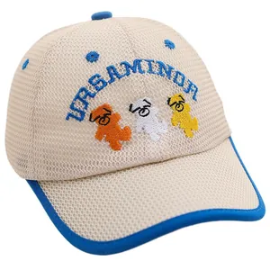 Kids breathable mesh baseball cap with cartoon bear embroidery and Ursa Minor text
