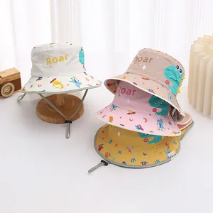 Baby dinosaur quick-dry sun hat with neck flap and adjustable chin strap for toddlers