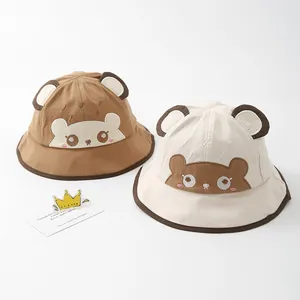 Cartoon animal capybara bucket hats for toddlers in brown and cream colors