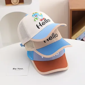 Breathable mesh children's baseball caps with cartoon dinosaur patch and Hello embroidery