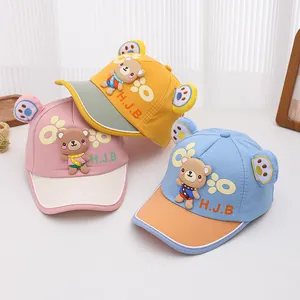 Casquette de baseball enfant avec ours de dessin animé et oreilles en rose jaune bleu