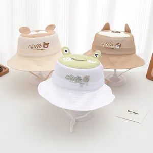Summer Kids Cartoon Animal Fisherman Hat Breathable Mesh Sun Protection Bucket Hat With Windproof Rope For Boys Girls