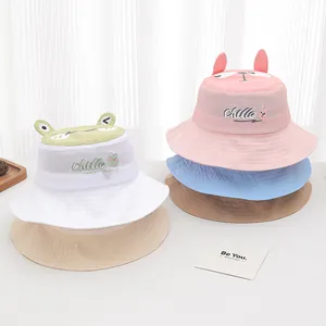 Kids cartoon sun hat with cute animal ears and breathable mesh for summer sun protection