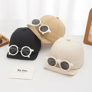 Kids baseball cap with detachable glasses in black, khaki and beige colors