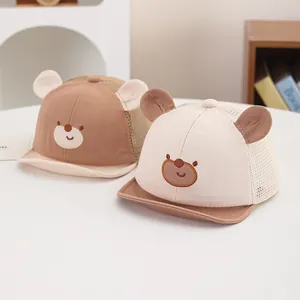Mesh baby sun hat with cute bear ears and embroidery for infants aged 0-3 years