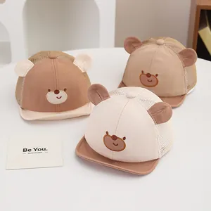 Breathable Baby Mesh Baseball Cap Cute Bear 3D Ears Embroidery Soft Brim Sun Protection Hat For Infant Toddler Kids Summer
