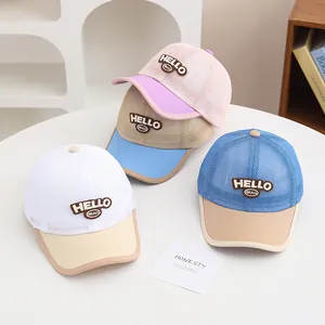 Breathable mesh baseball caps for kids with HELLO patch in assorted color contrast