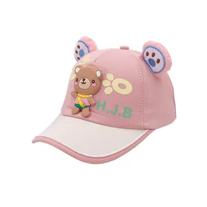 Casquette de baseball rose et beige pour enfants avec ours 3D et oreilles
