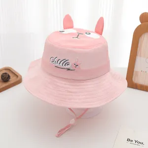 Detail of pink toddler sun hat with 3D bunny ears, breathable mesh and chin strap