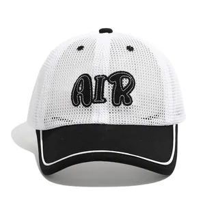Breathable mesh baseball cap for kids with AIR letters in black and white summer sun hat
