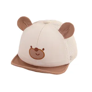 Infant mesh baseball cap with cute bear embroidery and 3D ears for toddlers