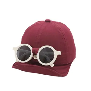 Deep red baby baseball cap with creative detachable goggles for ages 1 to 3 years