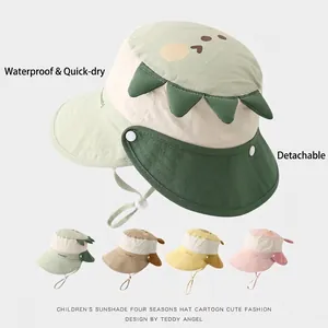 Kids Quick Dry Bucket Hat With Removable Neck Flap Cartoon Dinosaur Bear Animal Sun Protection Hat For Boys Girls