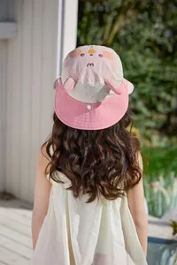 Pink sun hat for kids with neck flap and cute cartoon ears for outdoor protection