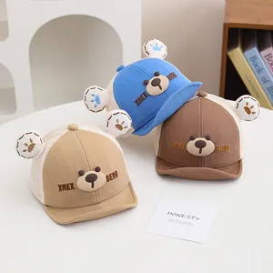 Gorros de malla para bebé con orejas de oso en azul, caqui y marrón para protección solar