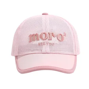 Pink mesh baseball cap for toddlers with embroidered letter moro and breathable design