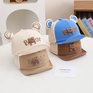 Detalles de gorras de malla para bebé con decoración de oso y malla transpirable en cuatro colores