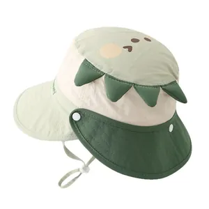Toddler quick-dry sun hat with dinosaur design and detachable neck protection flap
