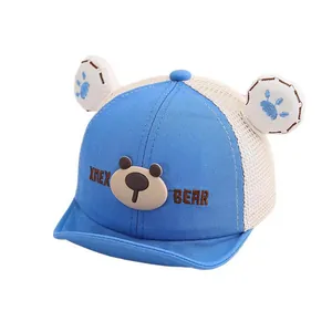 Gorra de béisbol para bebé con diseño de oso, malla transpirable y visera azulada