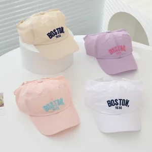 Kids Quick Dry Sunshade Empty Top Hat Ponytail Baseball Cap Boys Girls BOSTON 1630 Letter Embroidery Adjustable Summer Sun Hat