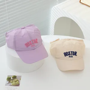 Kids quick-dry baseball caps with BOSTON 1630 embroidery in purple and beige tones