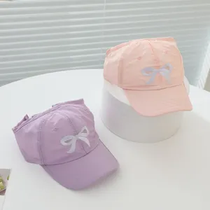 Quick-dry kids sun visor hat with bow embroidery in pink and purple colors