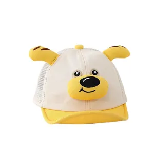 Breathable baby mesh baseball cap with 3D cartoon dog ears and sunshade brim