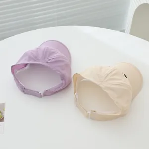 Adjustable quick-dry open top sun hats for kids in lavender and beige with bow design