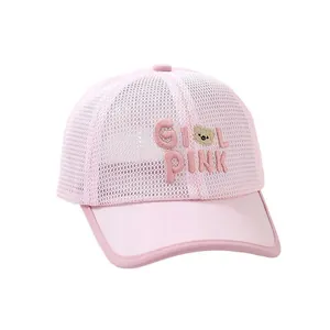 Casquette de baseball en maille rose pour enfants avec broderie Girl Pink et logo ours