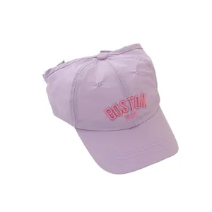 Purple quick-dry kids baseball cap with pink Boston embroidery for summer sun protection