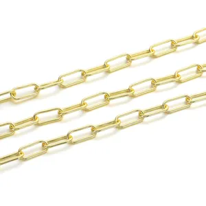 Macro view of polished gold paperclip chain for DIY necklaces and bracelet jewelry
