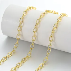 Polished gold-plated textured oval link chain for DIY jewelry making and necklace crafts