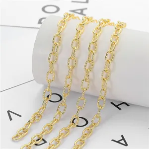 Golden twisted O-link chain necklace with rectangular textured metal links for DIY jewelry