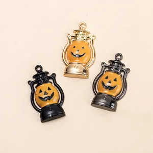 Colgantes de lámpara de calabaza de Halloween en aleación de oro, negro y gris oscuro