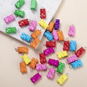 Colorful resin mini bear charms with metal loops for DIY jewelry making and keychains