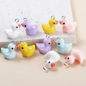 Colorful mini resin duck charms with silver jump rings for DIY jewelry making