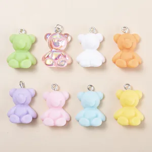 Resin Bear Pendants Macaron Color Sitting Bear DIY Charms For Jewelry Making Necklace Bracelet Keychain Accessories