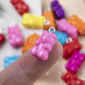 Colorful 3D resin gummy bear pendants with metal rings for DIY jewelry and crafts
