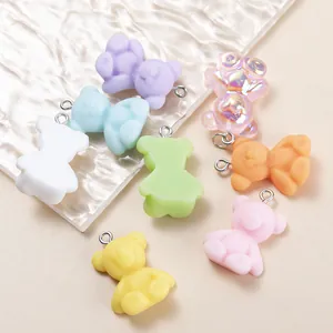 Colorful macaron resin bear charms with silver jump rings for DIY jewelry and necklaces