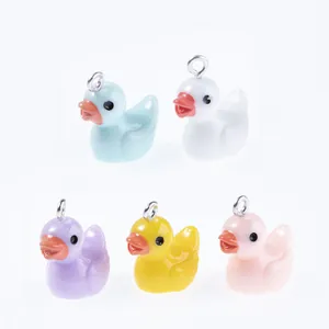 Set of 5 colorful resin 3D duck charms with metal loops for DIY jewelry making