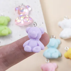 Cute macaron resin bear charms with metal rings for DIY jewelry making accessories