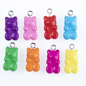 Eight colorful 3D resin bear charms for DIY jewelry making with metal hooks