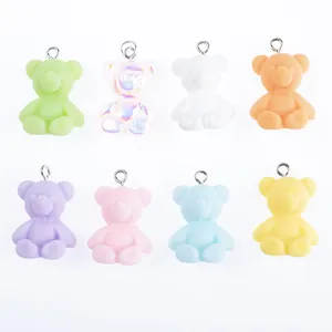 DIY colorful cartoon resin sitting bear charms for handmade necklaces and earrings