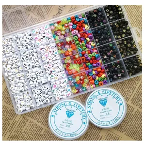 DIY Κιτ Κατασκευής Κοσμημάτων Χάντρες Αλφαβήτου Ακρυλικές Στρογγυλές Με Ελαστική Κλωστή Κουτί Αποθήκευσης Πολύχρωμο Χειροποίητο